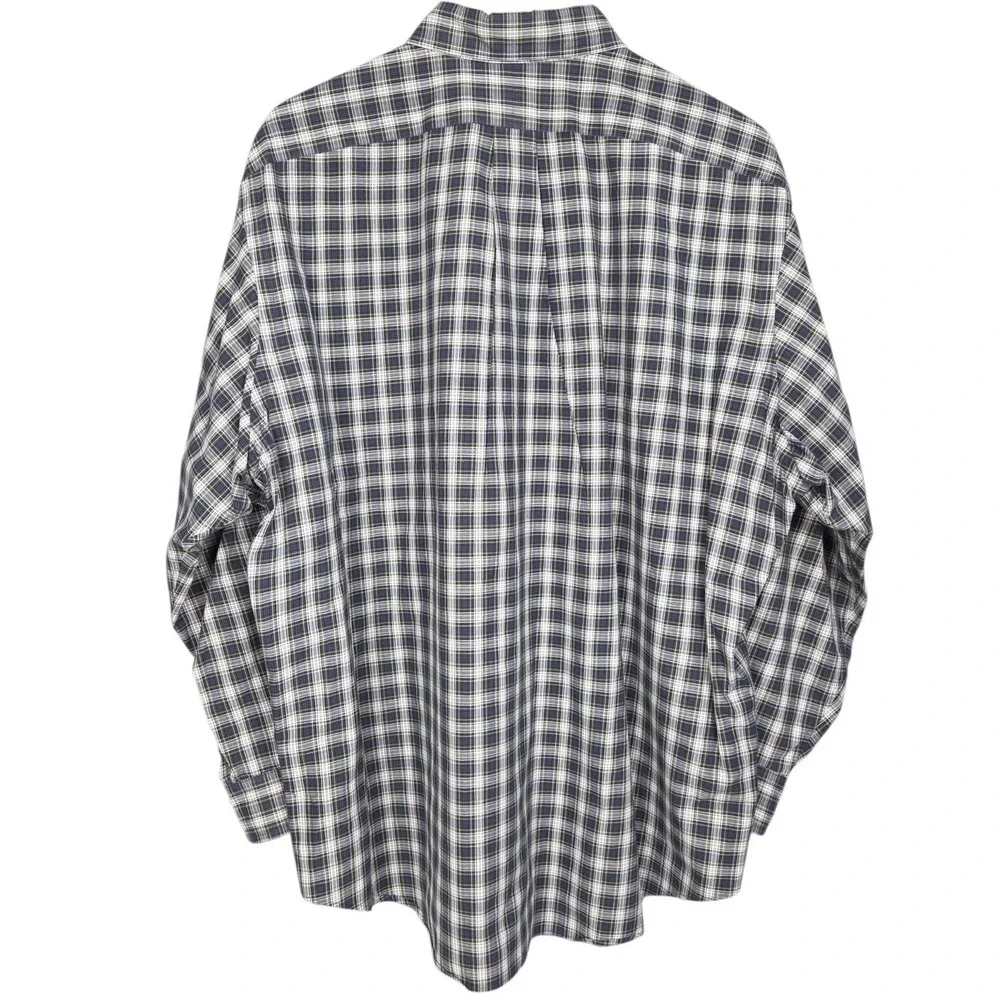 Ralph Lauren Button Down Shirt Mens 17.5 32/33 Blue Tartan Plaid Classic Fit